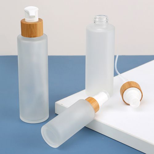 klare/ matte Glas-Pumpflasche mit Bambusdeckel